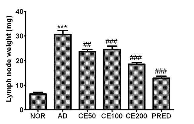 Effects of GluCer on lymph node weight in TMA- induced atopic mice