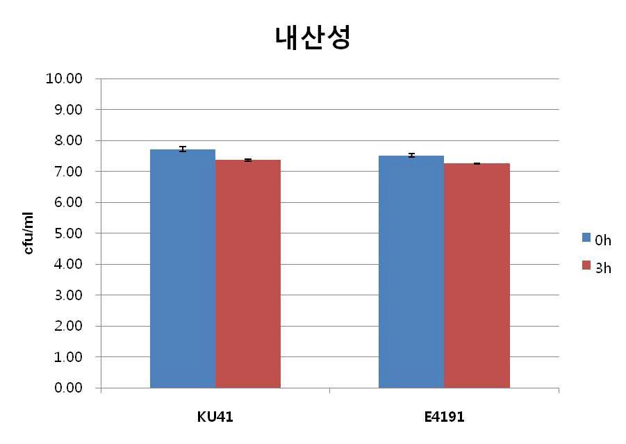 선발된 유산균주의 기본 probiotics능력 중 내산성 실험.