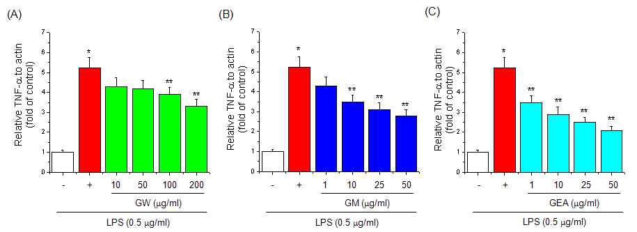 Effect of guava on TNF-α gene expression in RAW 264.7 cells