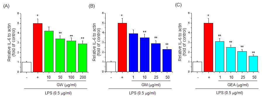 Effect of guava on IL-6 gene expression in RAW 264.7 cells