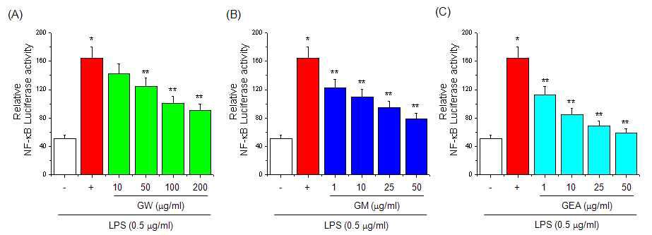 Effect of guava on NF-B luciferase activity in RAW 264.7 cells.