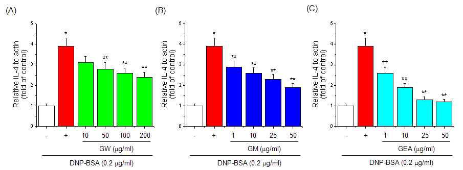 Effect of guava on IL-4 gene expression in RBL-2H3 cells.