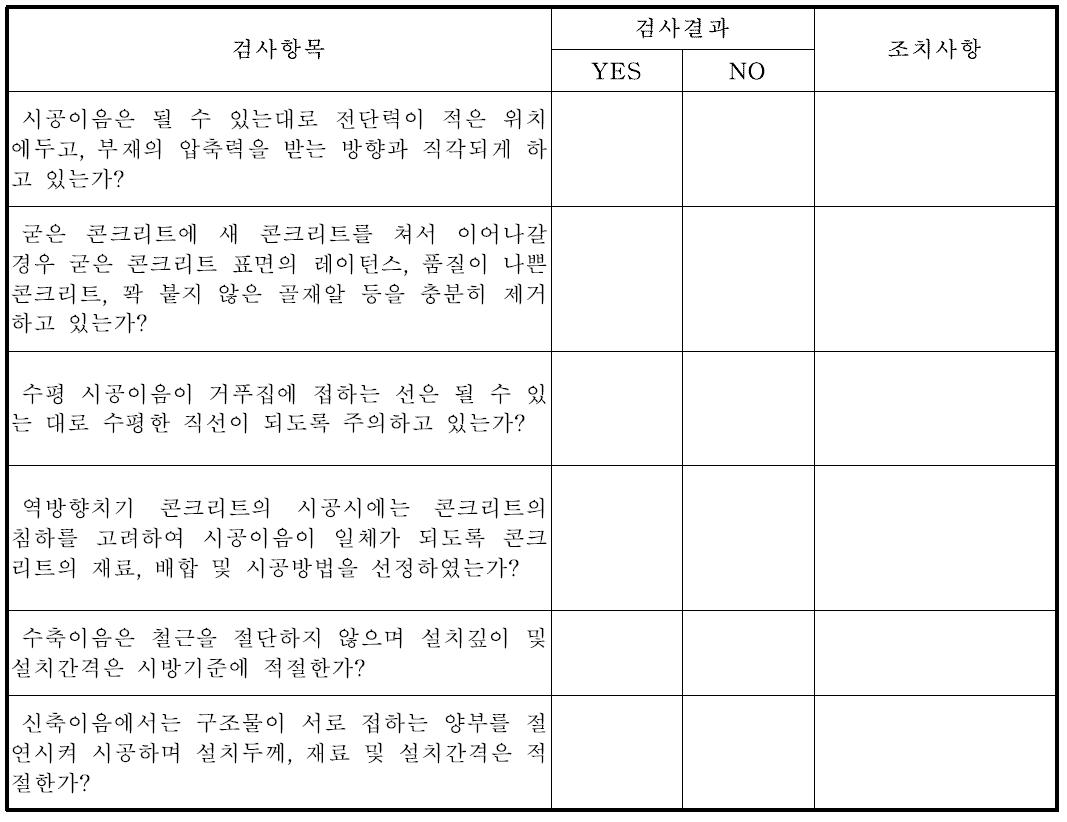 생태옹벽 이음 체크 항목