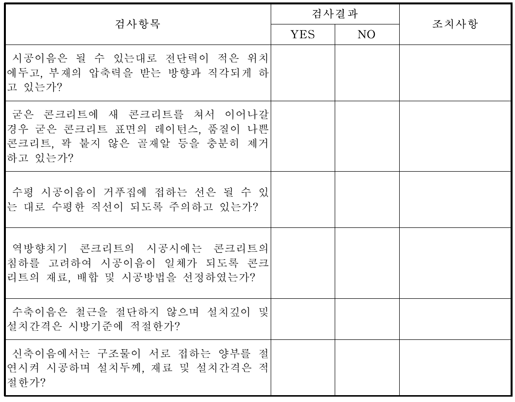 생태옹벽 이음 체크 항목