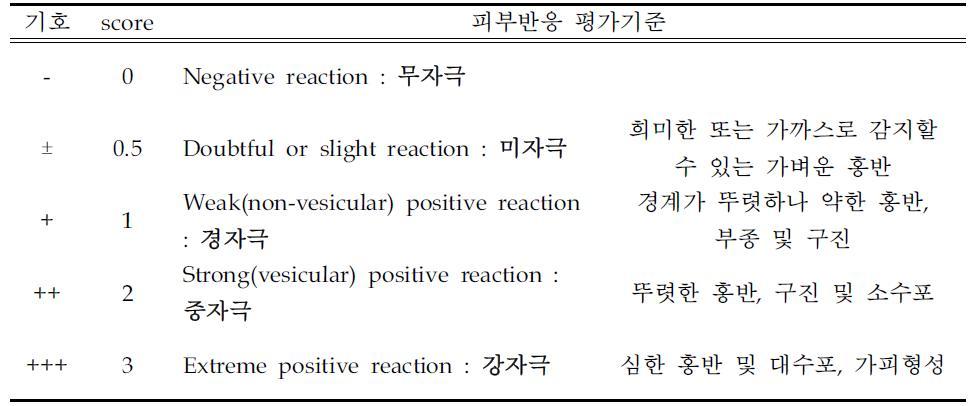 국제 접촉피부염연구회(ICDRG)의 평가기준