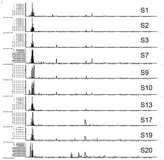 GC-MS total ion chromatograms of volatile compounds using SPME