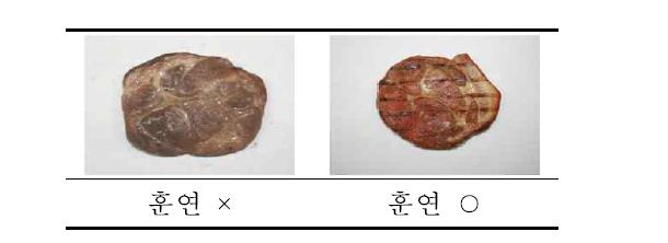 훈연 여부에 따른 너비아니 제품의 외관