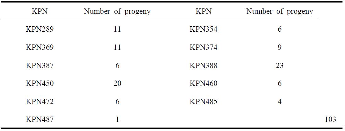 The number of KPN for 103 Gyeongbuk Cluster bulls