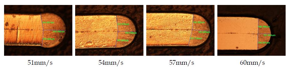 Power 225W일 때 속도 변화에 따른 용접부 단면 형상