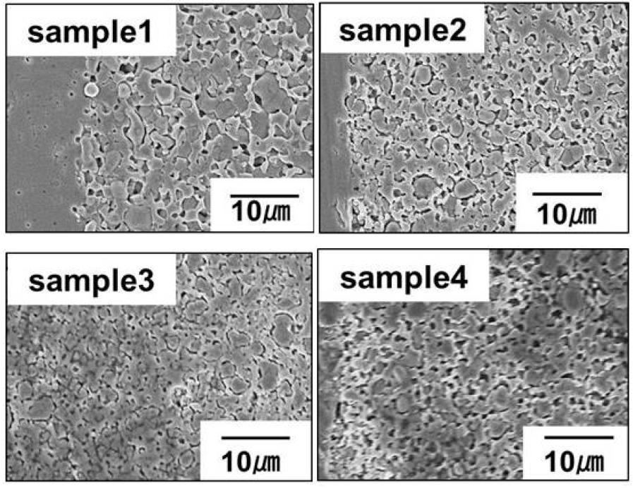 Cross-sectional SEM views of the samples depending on the reduction condition.