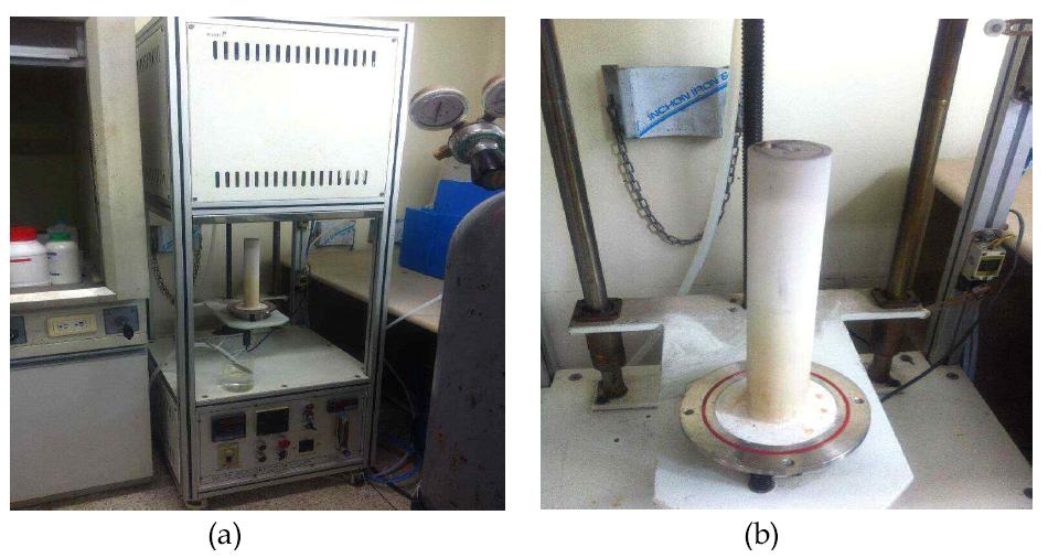 Reduction furnace for fabricating Ni-YSZ samples: (a) low magnification and (b) high magnification.