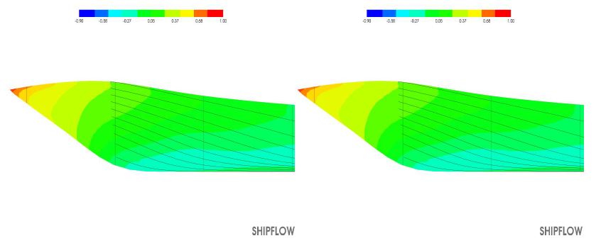 Comparison of potential flow streamlines (LS, side bow view)