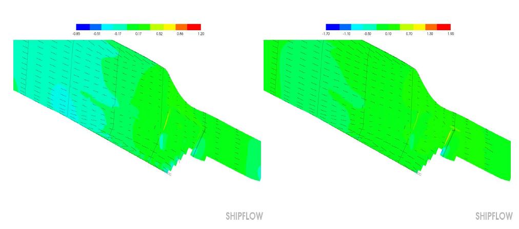 Comparison of Stream line(LS, persp. stern view)