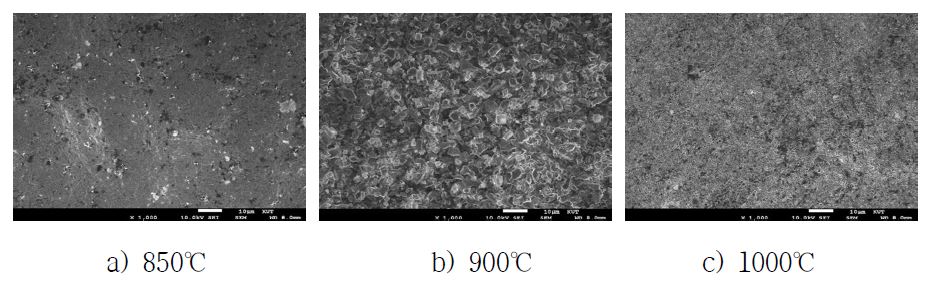 Surface morphology of coated SUJ2 parts with temperature (SEM)