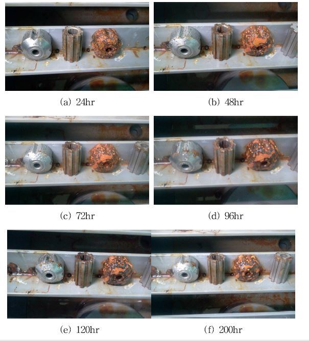 Macro-view after salt spray test of various sintered materials