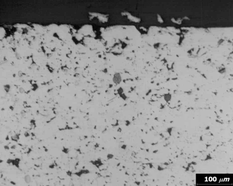 Cross section of micro-peened parts followed by chromizing