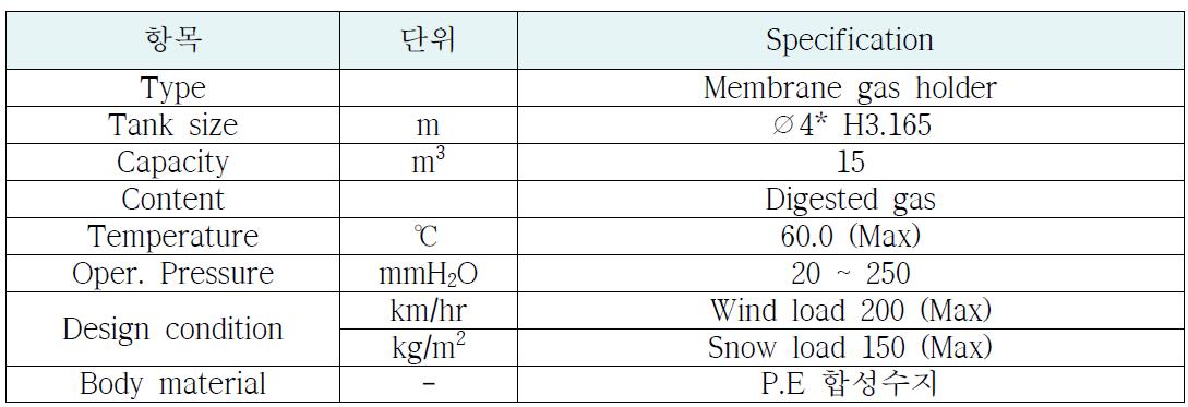가스 저장조 주요 제원