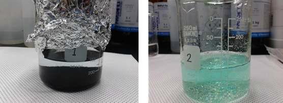 CNT + 물 (좌), 황산구리/니켈 + 물 + 아닐린 (우)