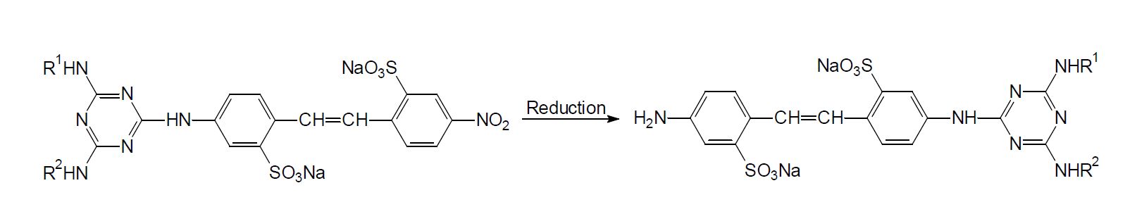그림 7. 비대칭 Bis(triazinylamino)stilbene계 형광증백제 합성의 key 화합물의 일반적 구조.