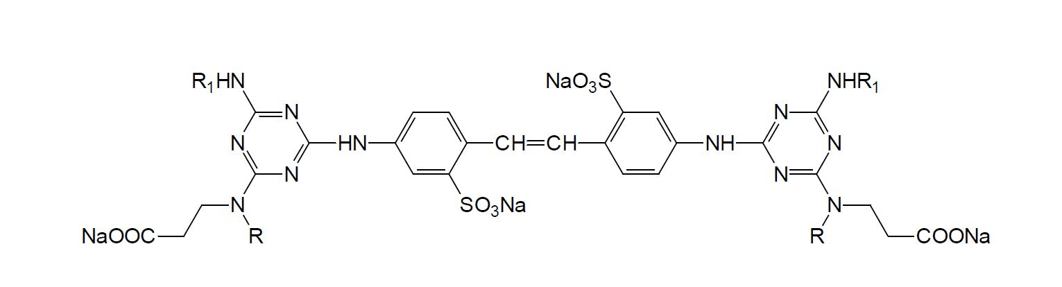 그림 15. 개발된 β-amino acid 유도체를 포함하는 대칭형 스틸벤계 형광증백제의 일반적 구조.