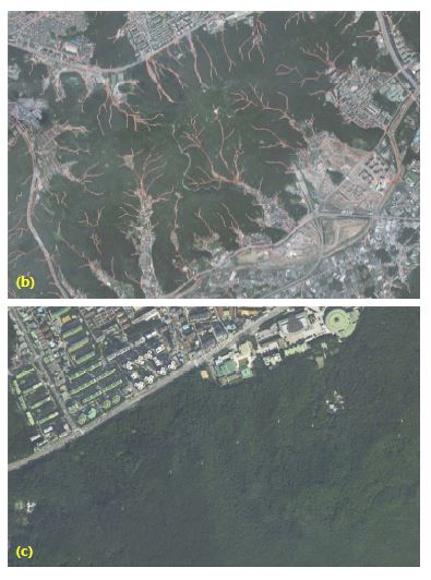 우면산 산사태 발생 후 (2011년)의 항공사진과 산사태 위험지역 분석자료