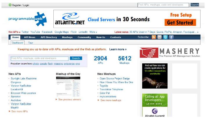 Progammableweb에 등록되어 있는 오픈 API 및 Mashups 서비스