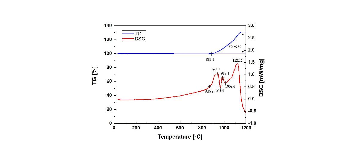 GdBCO 2세대 고온초전도 선재를 air 분위기에서 TG/DSC 분석한 결과