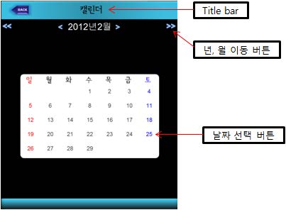 그림 31. 캘린더(Calendar) 실행화면
