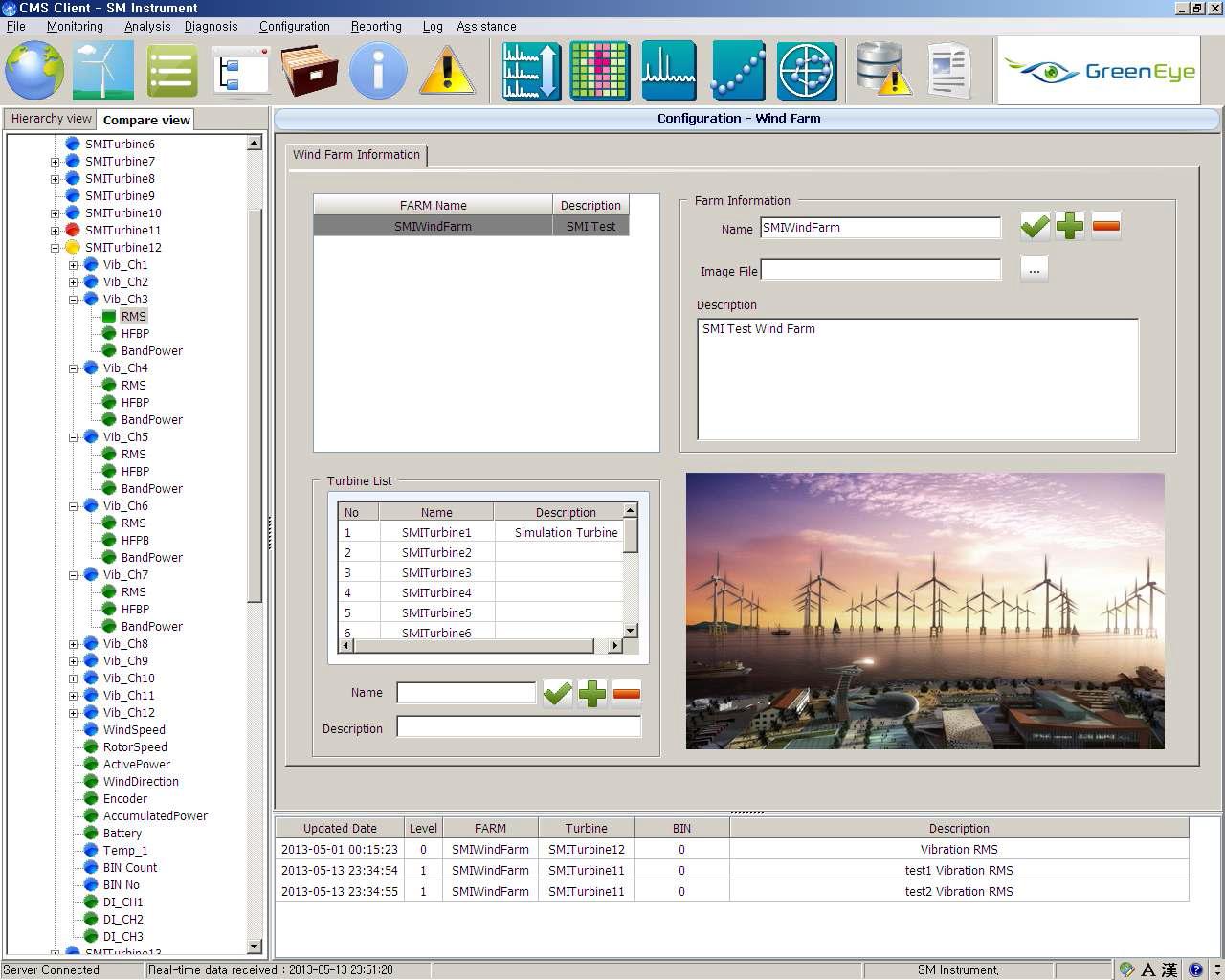 클라이언트 소프트웨어 Configuration 화면 – Wind Farm