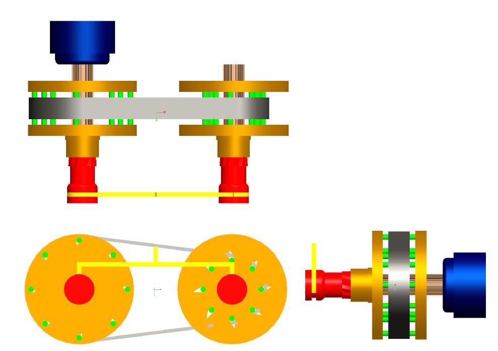 Projection view of CVT using variable radius pulley equipped basic disk and rotary disk