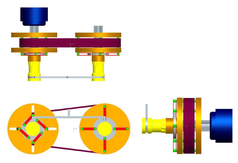 Projection view of CVT using variable radius pulley equipped assistant disk link