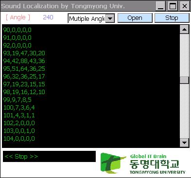 음원 위치 추정 S/W의 각도 산출 모습 1