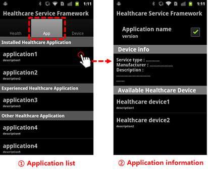 헬스케어 어플리케이션 정보 인터페이스