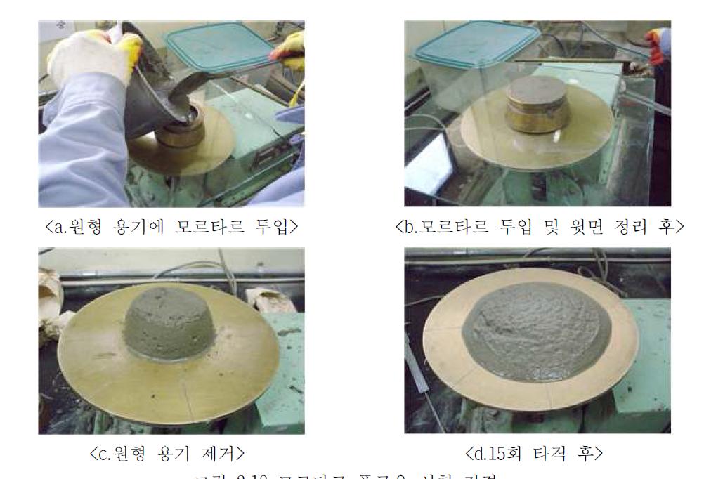 모르타르 플로우 시험 전경