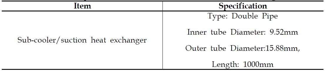 Specfication of sub-cooler and suction heat exchanger