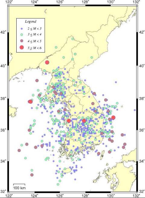 규모별 진앙 분포도