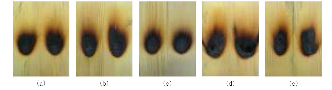 Charring area of different contents of silicone.