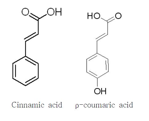 cinnamic acid와 p-coumaric acid 의 화학구조