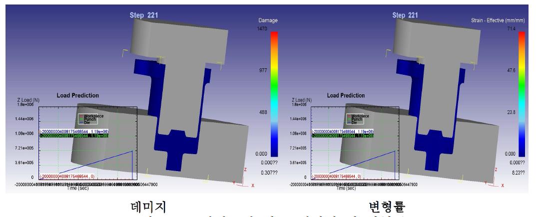 하판 2차 단조 데미지 및 변형률