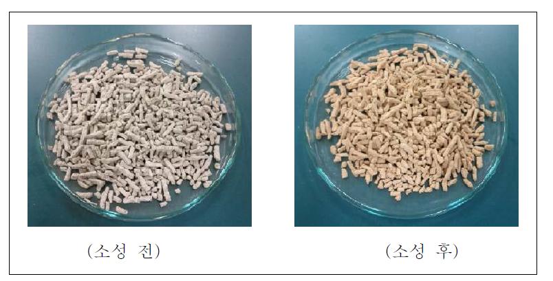 천연제올라이트 분말을 성형한 후, 소성 전과 후