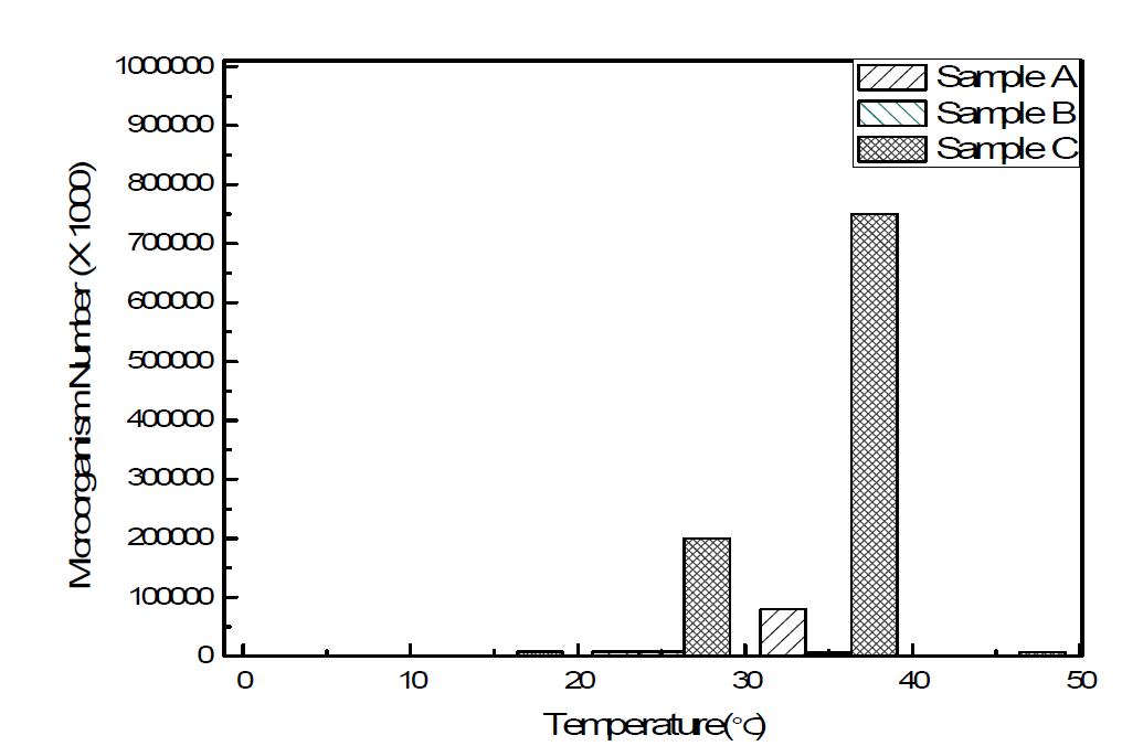 온도에 따른 샘플의 균체수 측정
