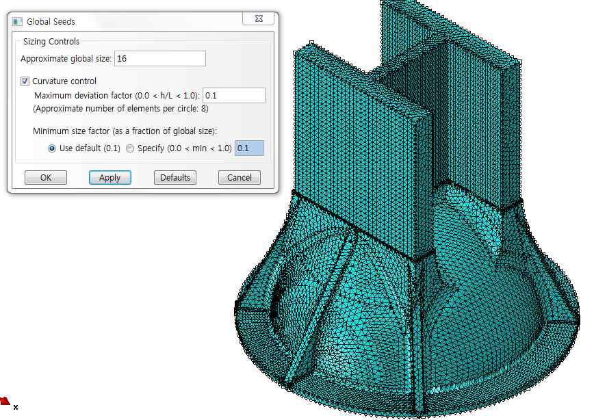 Mesh: Tet, Mesh 16mm 모델