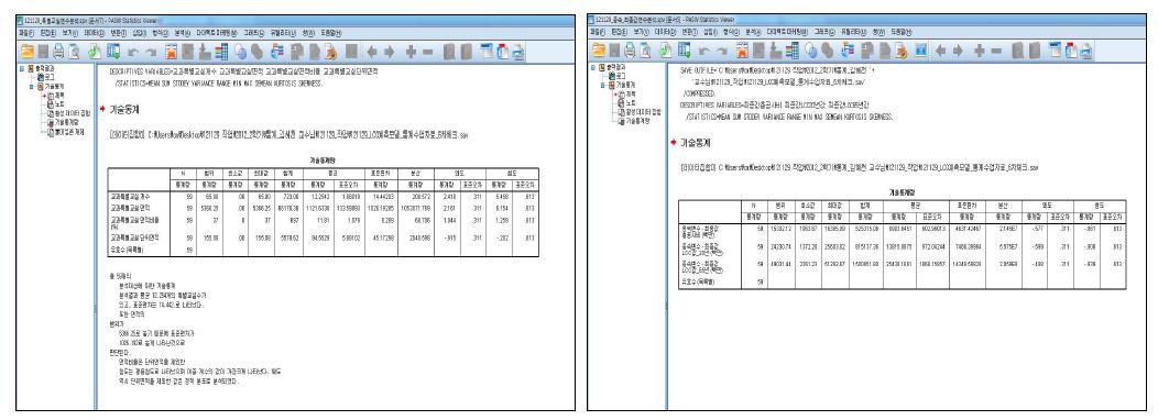 기술통계량 분석 화면(SPSS)