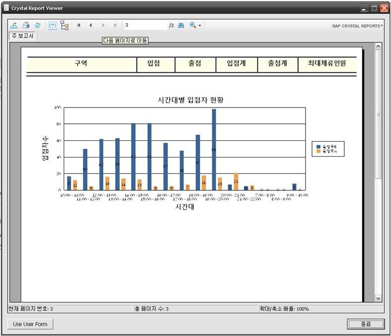 보고서 출력 화면