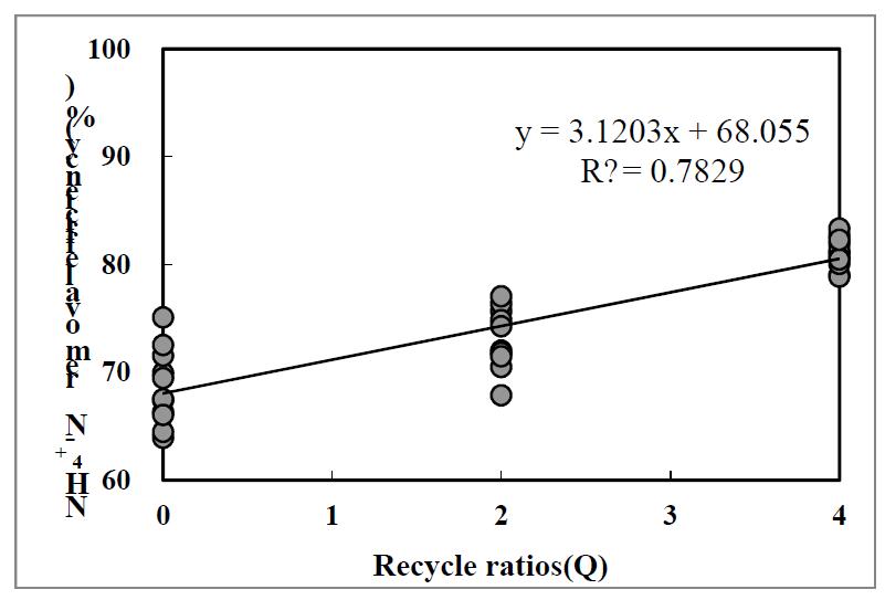 내부순환비와 NH4+-N 제거율 상광관계