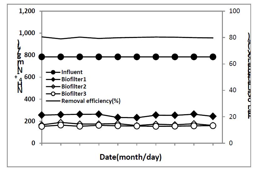 병합 처리에 따른 3단 생물막여과기의 NH4+-N 처리 특성