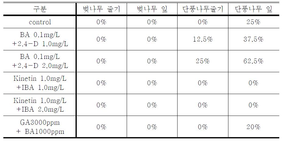 생장호르몬별 처리 결과