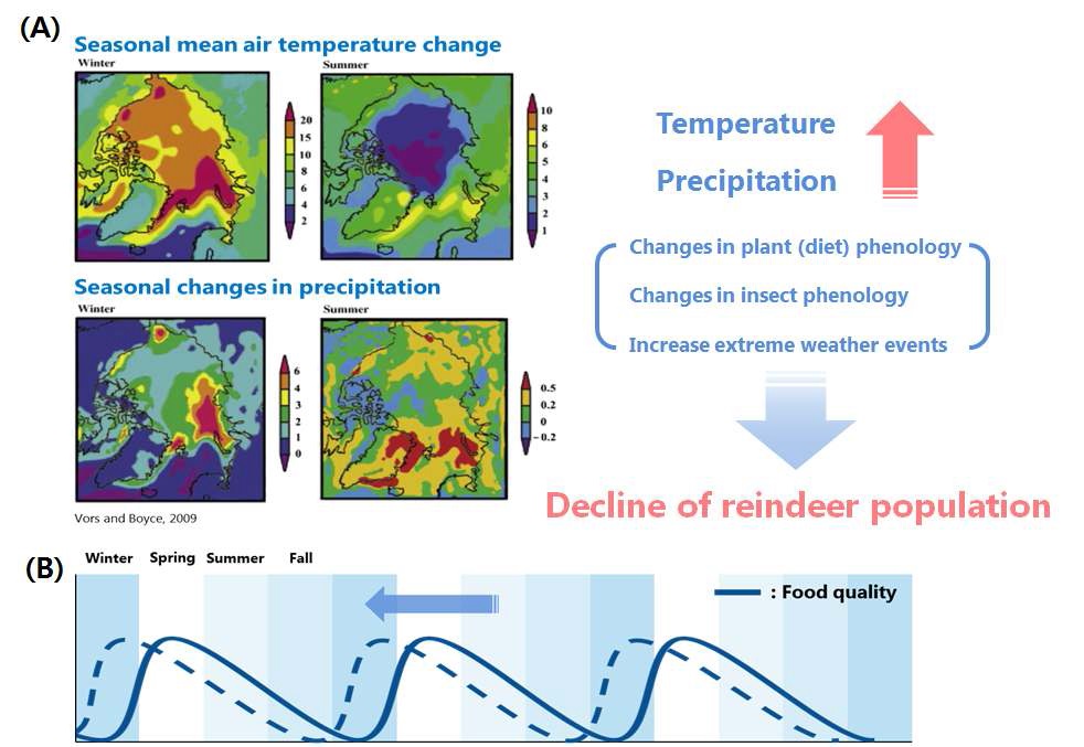 기후 변화에 따른 순록 개체군 감소 시나리오(Vors and Boyce, 2009)