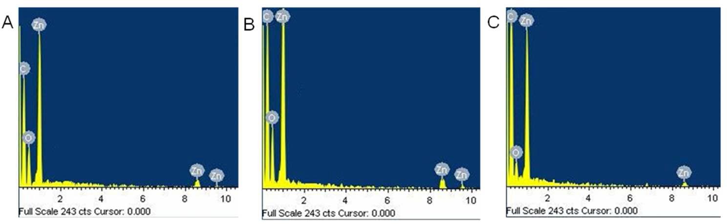 The EDX analysis of receptors (A) 20, (B) 21 and (C) 22.