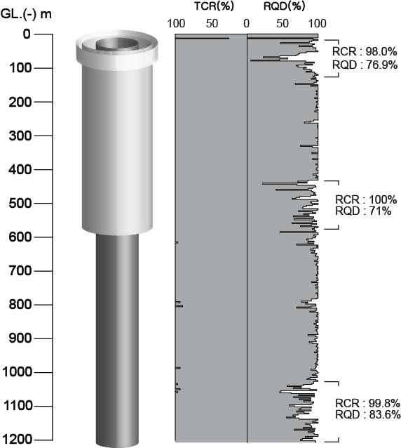시추코아회수율(TCR) 및 암질평가지수(RQD)